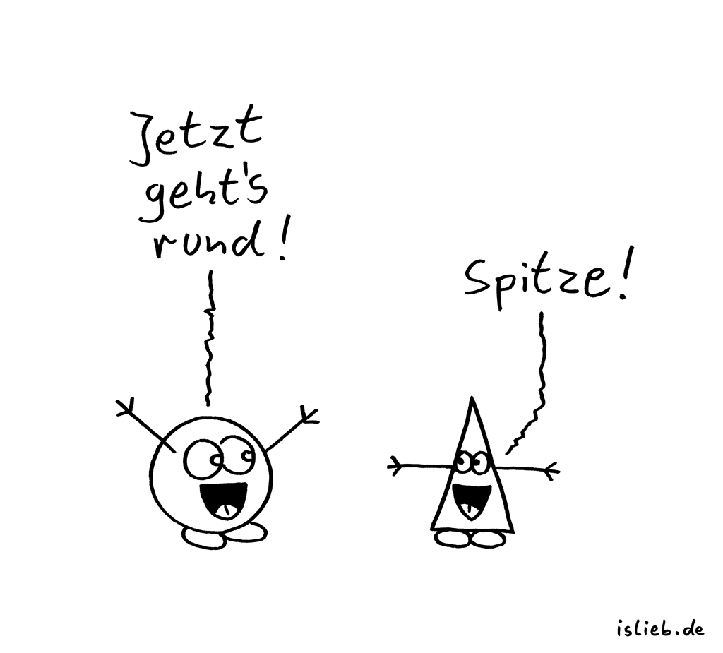 Party | Spitzen-Cartoon | is lieb? | Jetzt geht's rund! Spitze! | Feiern, Action, Kreis, Kugel, Dreieck, Wortspiel, Pi